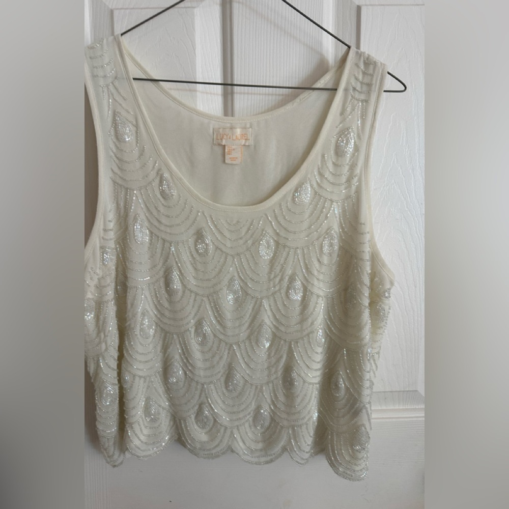 Anthropology Lucy & Laurel Ivory Sequin Blouse